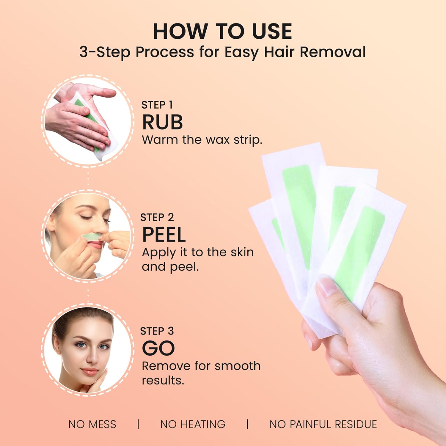 Facial Wax Strips for Hair Removal: Fast Working and Gentle for Face, Eyebrow, Upper Lip, Chin - Image 3